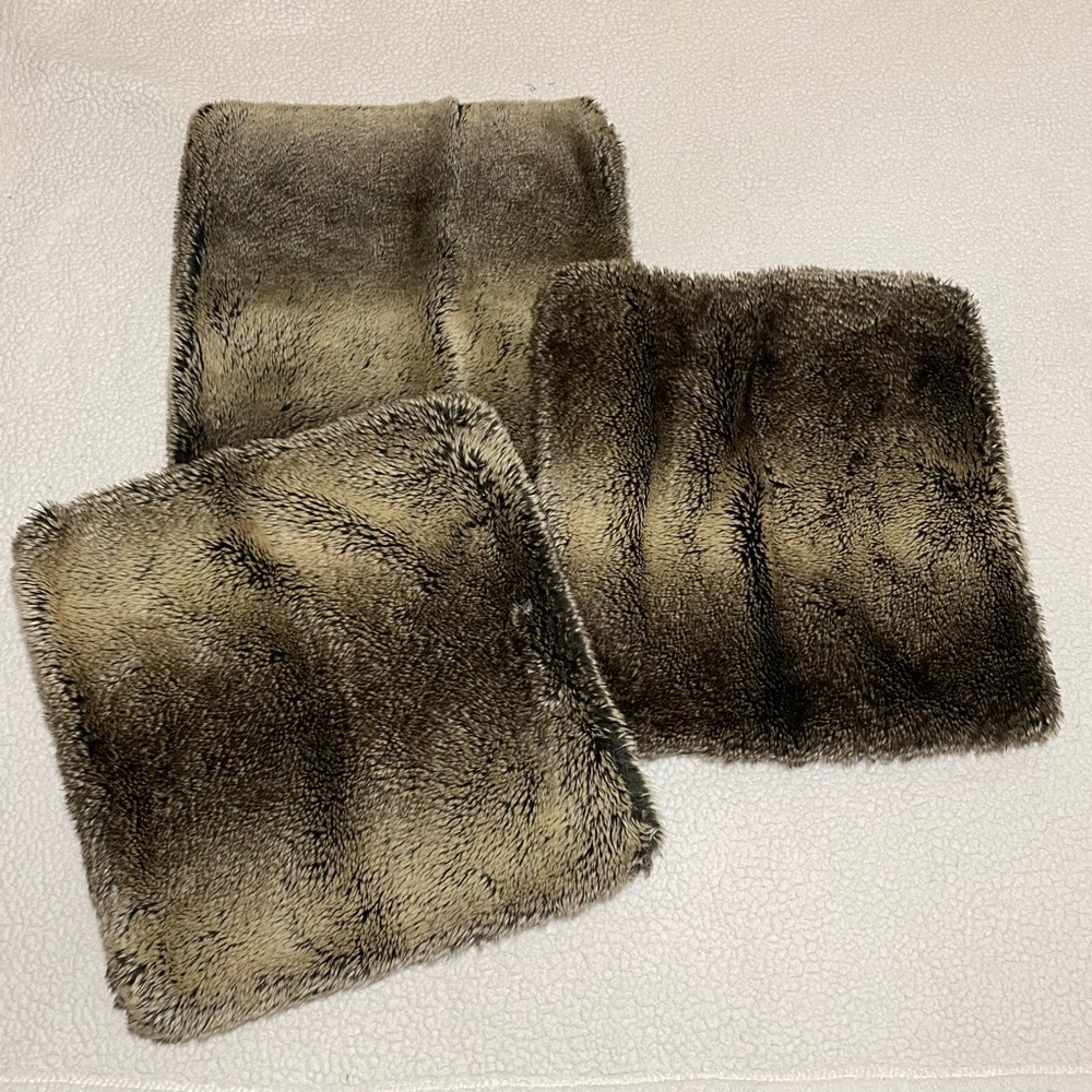 Pottery Barn faux fur 3 pillow covers, 18” x 18”